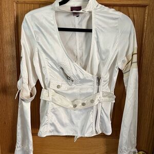 Buffalo David Bitton White Blouse with Zipper Accents